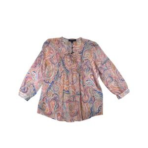 Tommy Hilfiger Blouse Womens XL Multicolor Paisley‎ St Tropez 3/4 Sleeve NWT